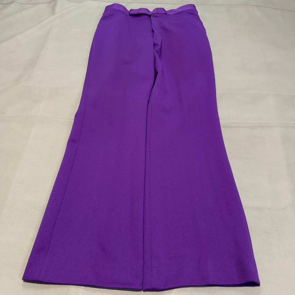 True VTG 70s Thomson Double Knit Purple Flare Trouser Men 30x30 Talon Disco-6825